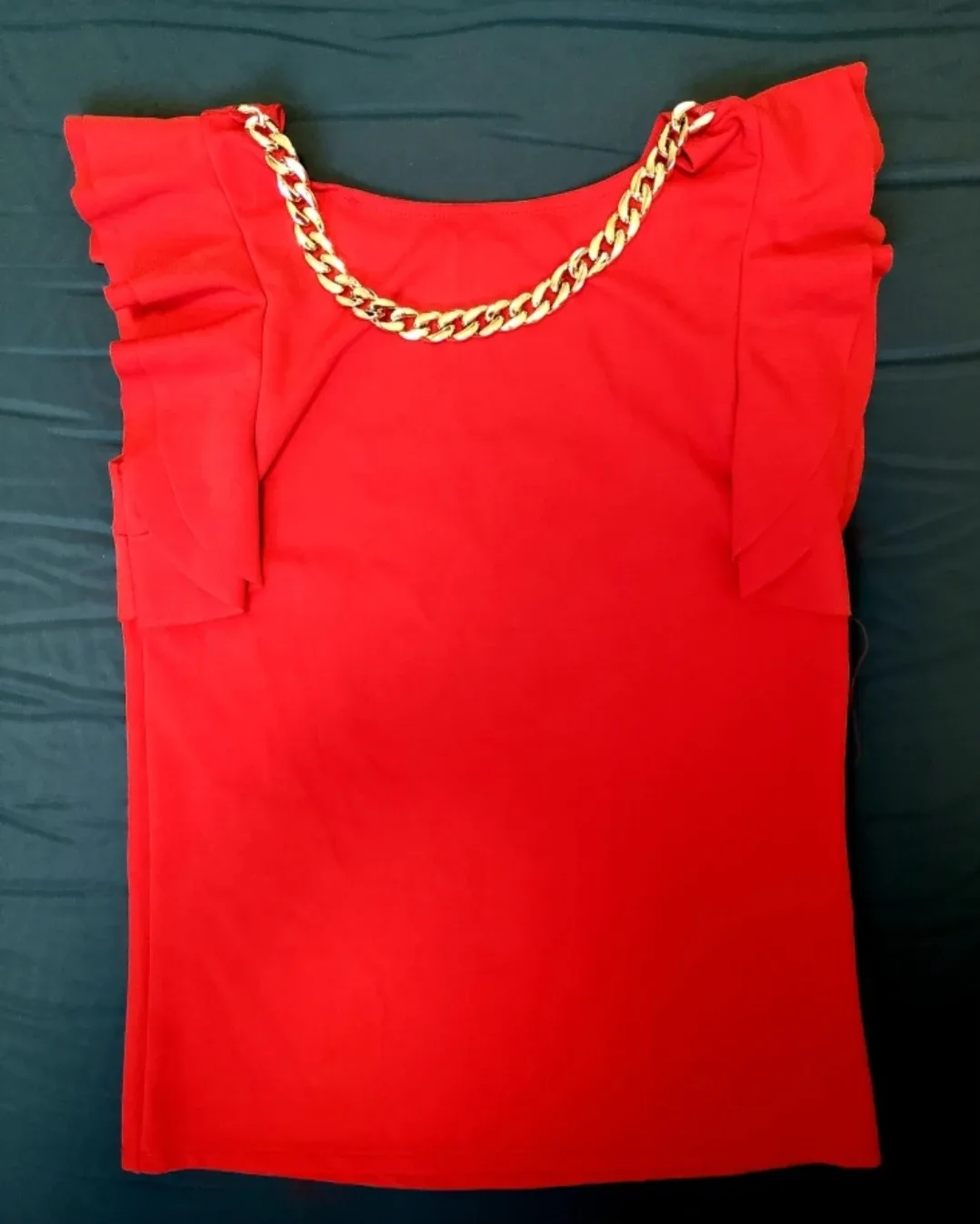 Red Top with Gold Chain Detail image indicator(2)