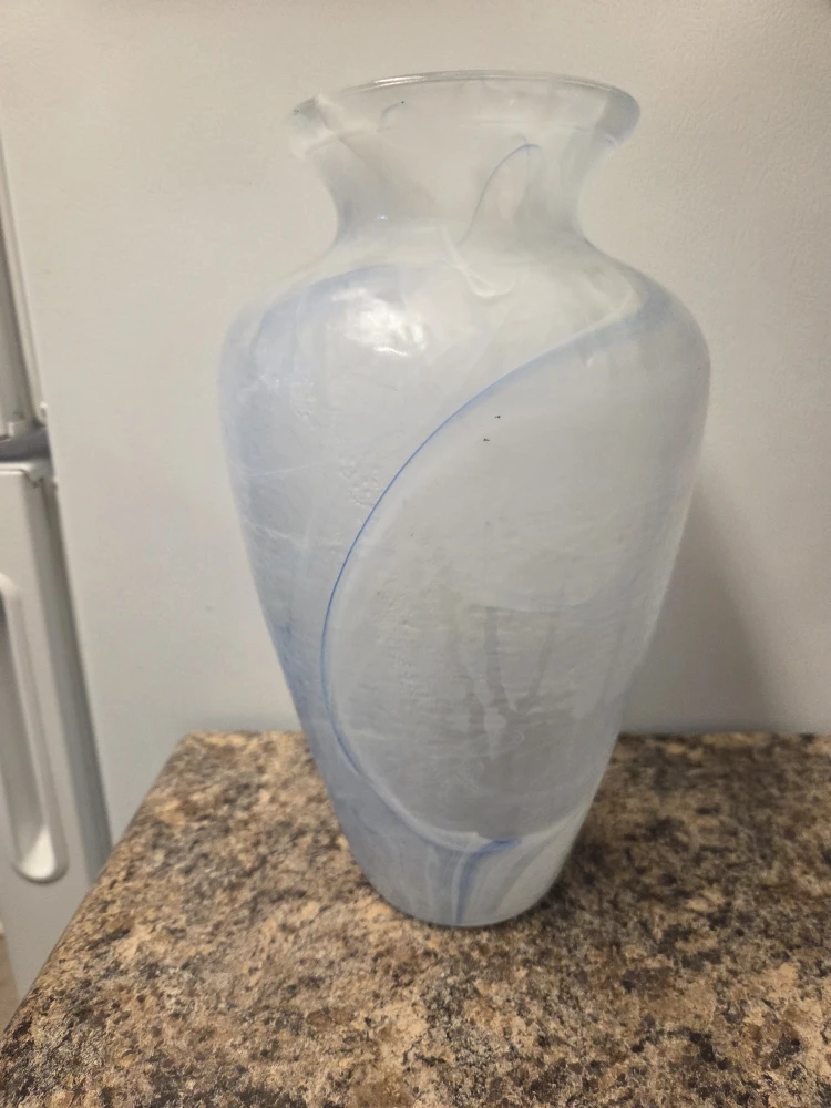 White & Blue Swirl Glass Vase
