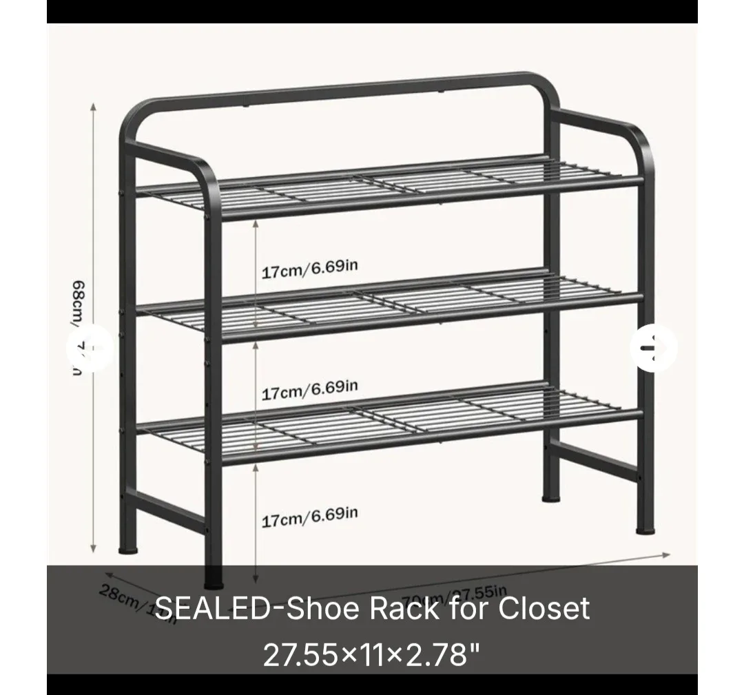 New Heavy Duty 3-Tier Metal Shoe Rack - Black image indicator(2)