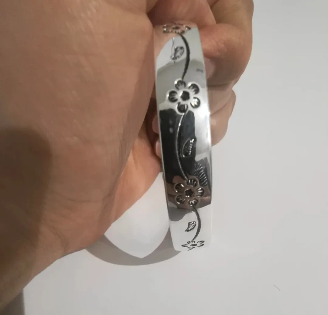 999 Silver Floral Bangle Bracelet (Adjustable) thumbnail