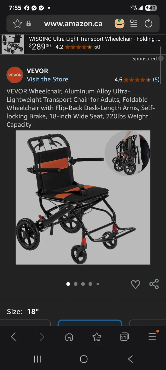 VEVOR TRAVEL WHEEL CHAIR/Transport chair