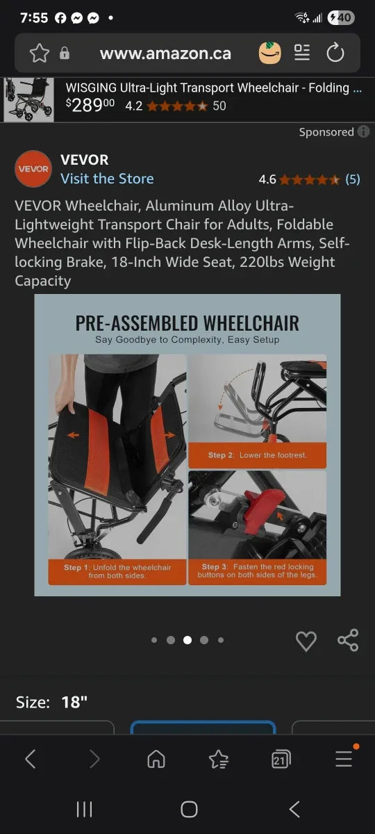 VEVOR TRAVEL WHEEL CHAIR/Transport chair image indicator(4)