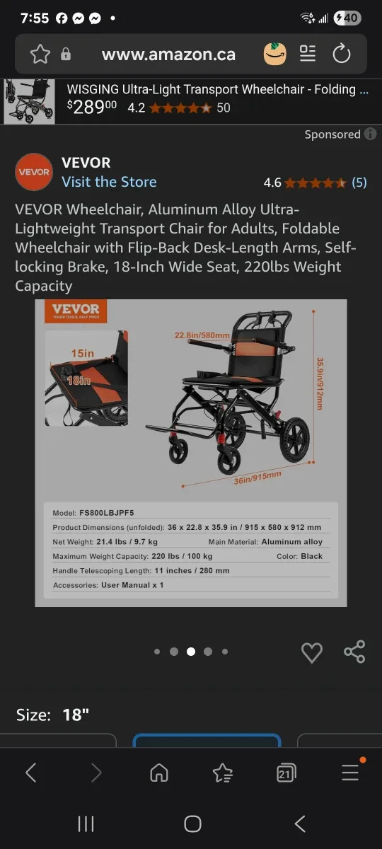 VEVOR TRAVEL WHEEL CHAIR/Transport chair image indicator(5)