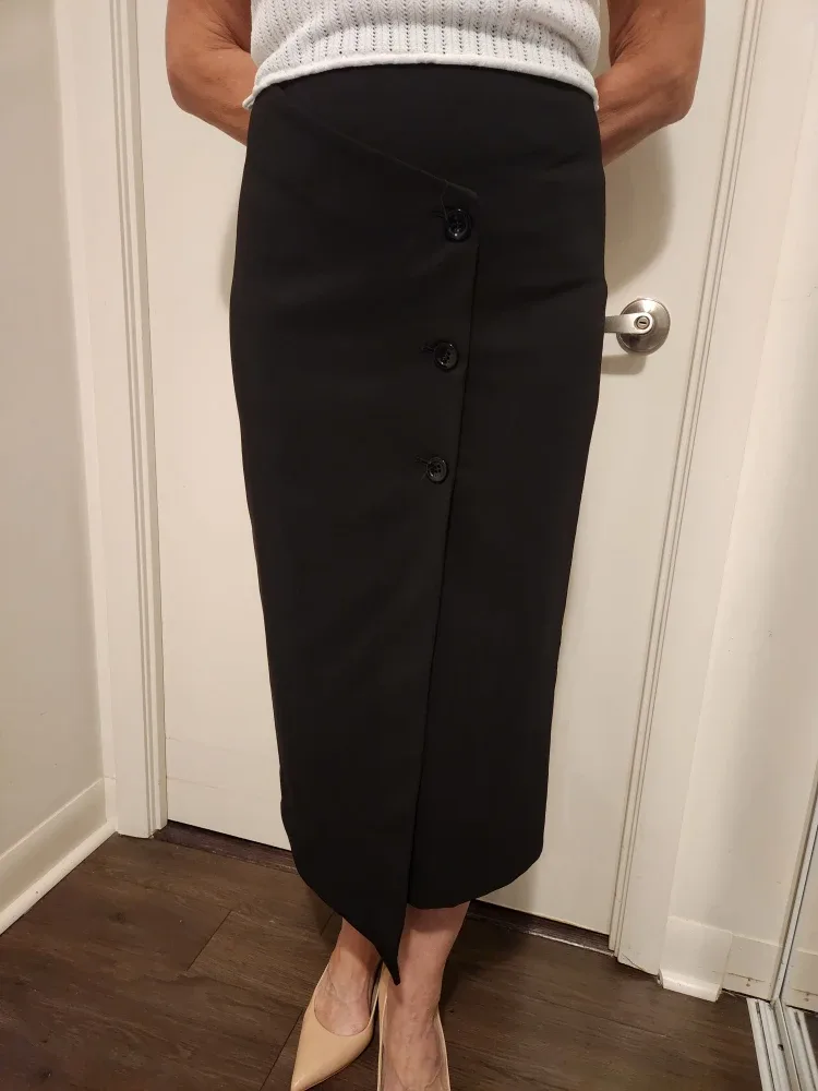 Italian Imperial Black Asymmetrical Midi Skirt