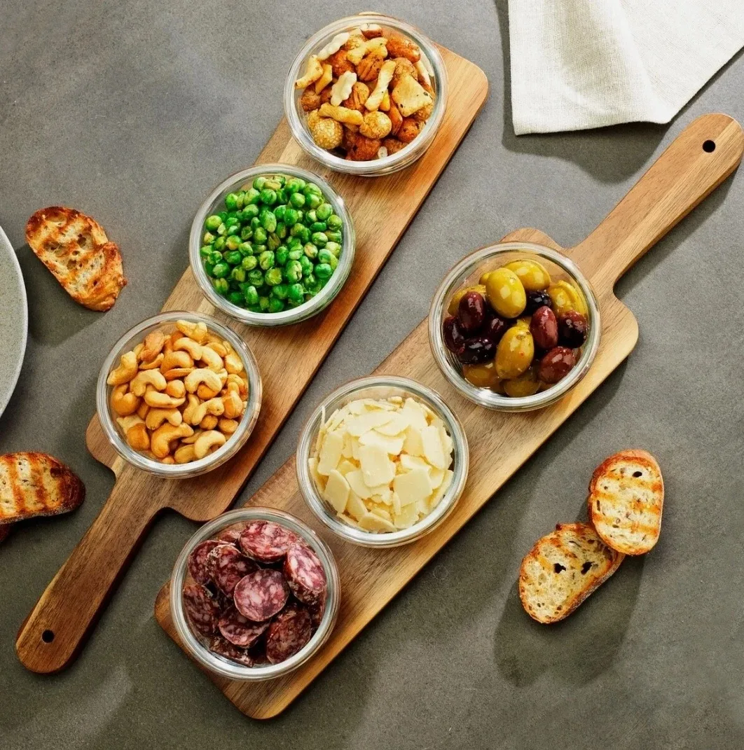 Home Essentials Acacia Serving Boards with 6 Glass Bowls