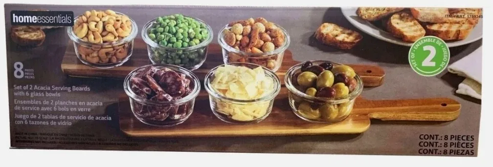 Home Essentials Acacia Serving Boards with 6 Glass Bowls image indicator(2)