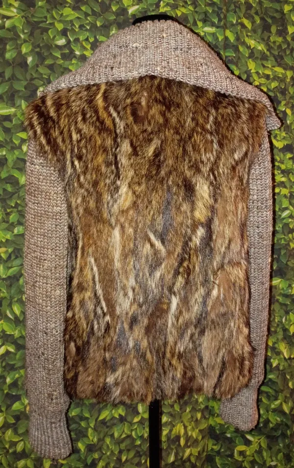Vintage Raccoon Fur & Knit Zip-Up Jacket Sz M image indicator(7)