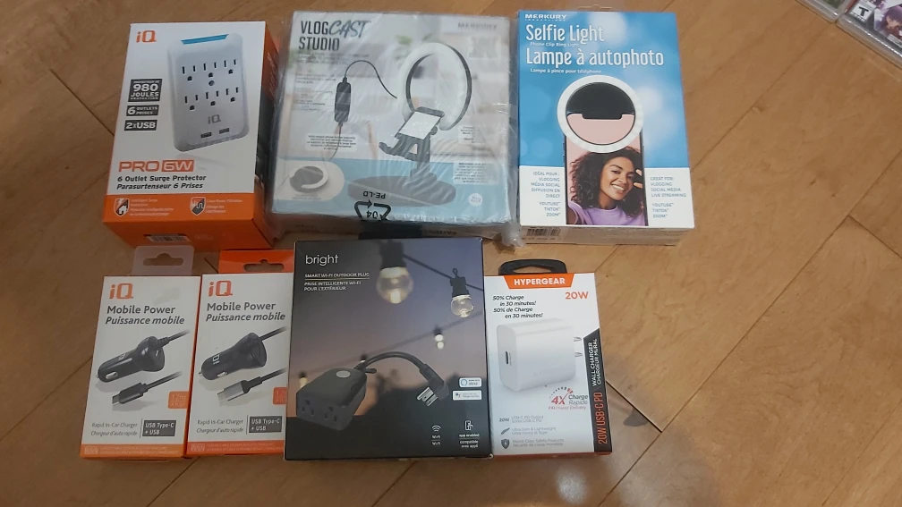 Assorted phone accessories and wifi smart plug