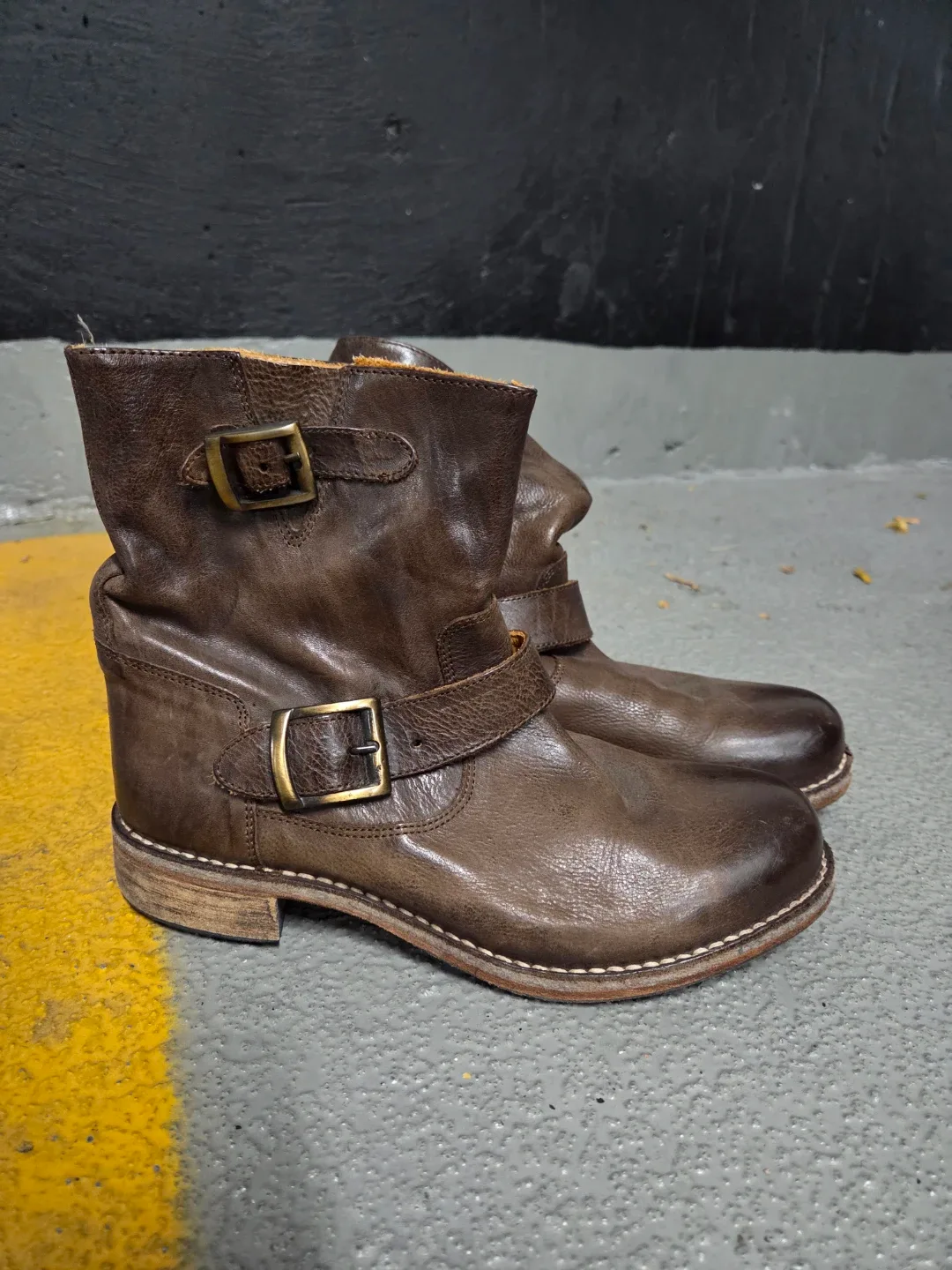 Brown Leather Biker Boots thumbnail
