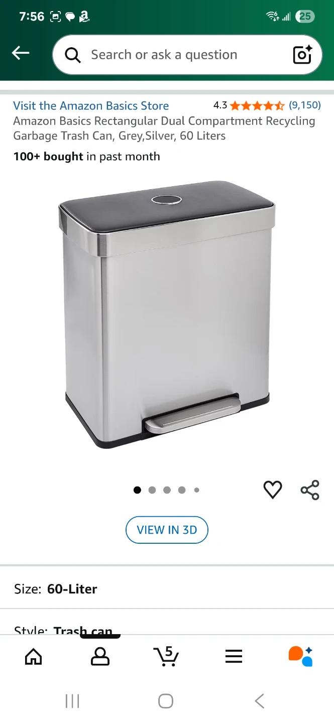Amazon Basics 60-Liter Dual Compartment Trash Can
