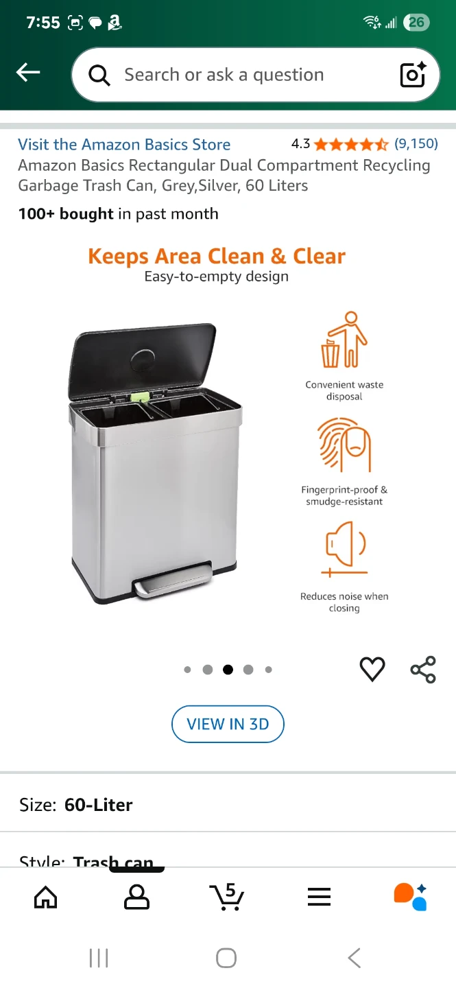 Amazon Basics 60-Liter Dual Compartment Trash Can - photo 3