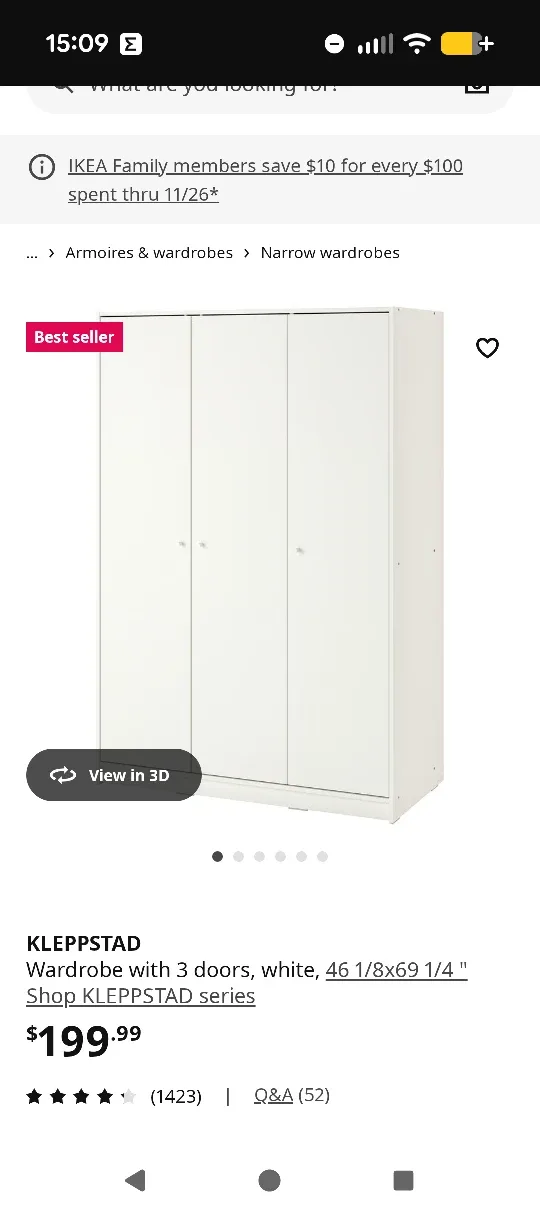 IKEA KLEPPSTAD Wardrobe - White, 3 Doors