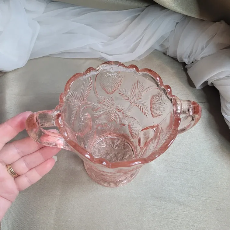 Fenton Vintage Pink Depression Glass Strawberry Double Handle... image indicator(3)