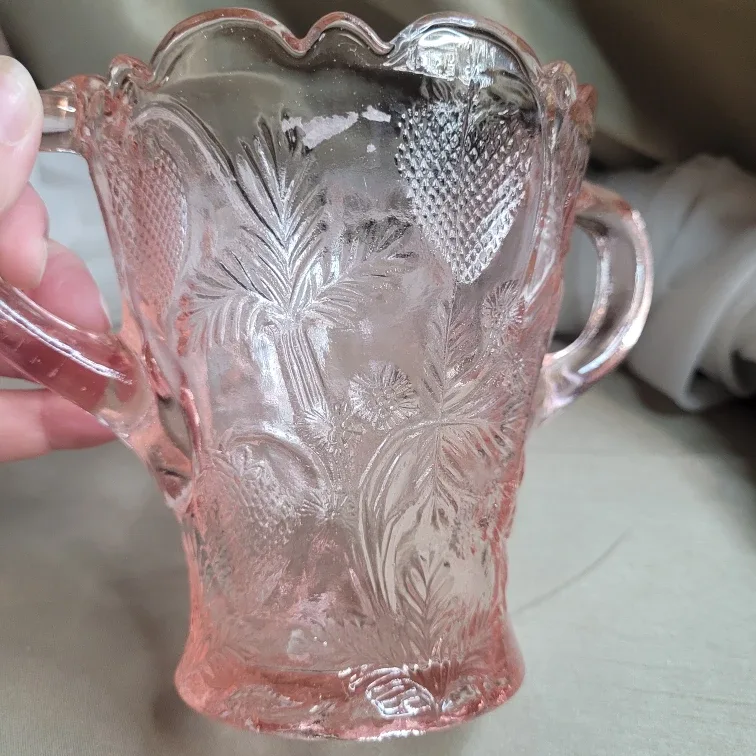 Fenton Vintage Pink Depression Glass Strawberry Double Handle... image indicator(5)