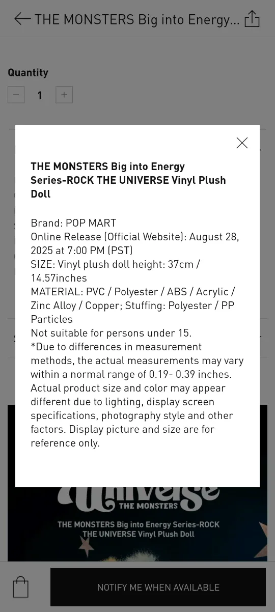 POP MART THE MONSTERS Rock The Universe Vinyl Plush Doll image indicator(3)