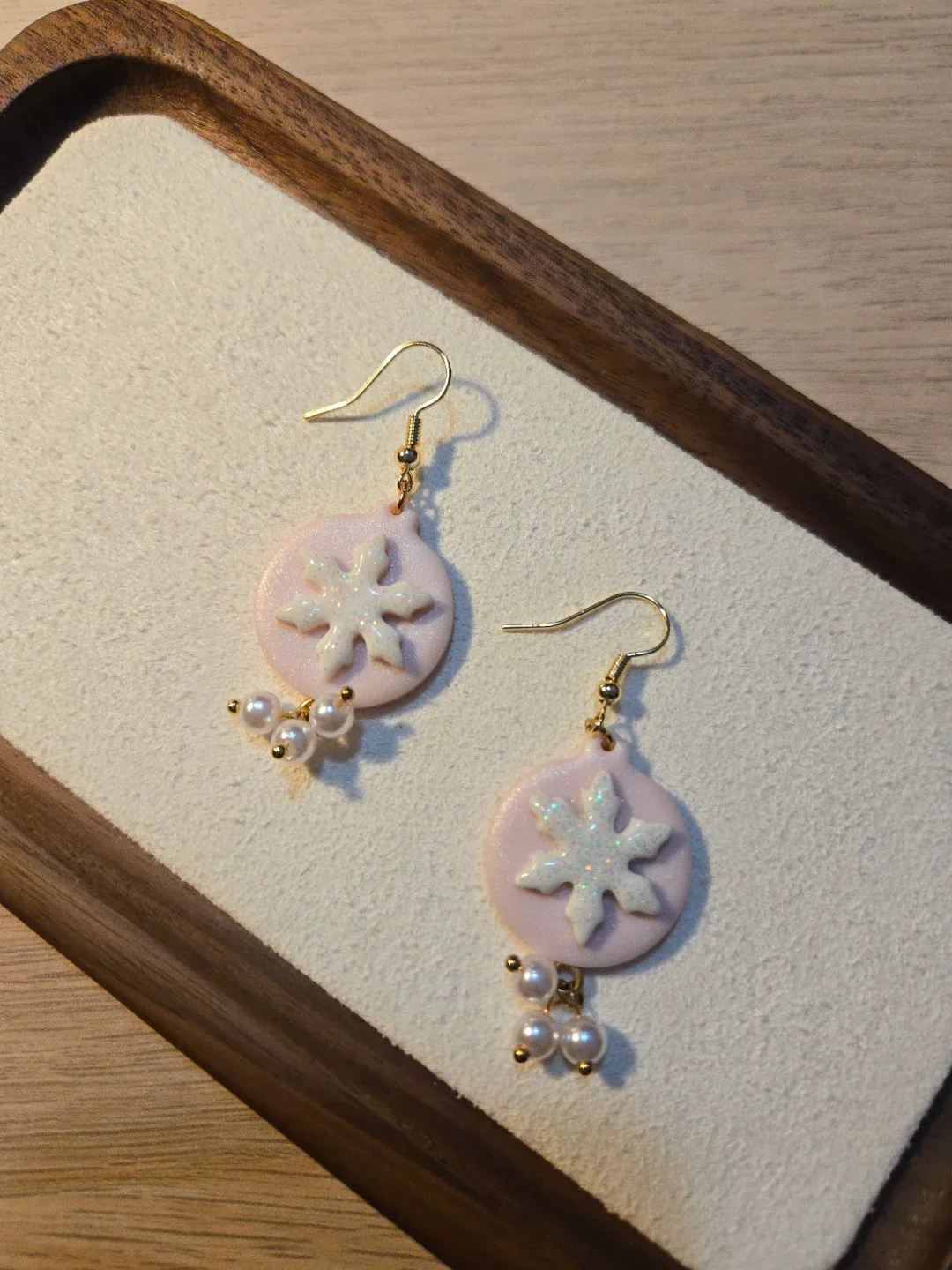 Handmade Snowflake Ornament Clay Earrings, Clearance image indicator(5)