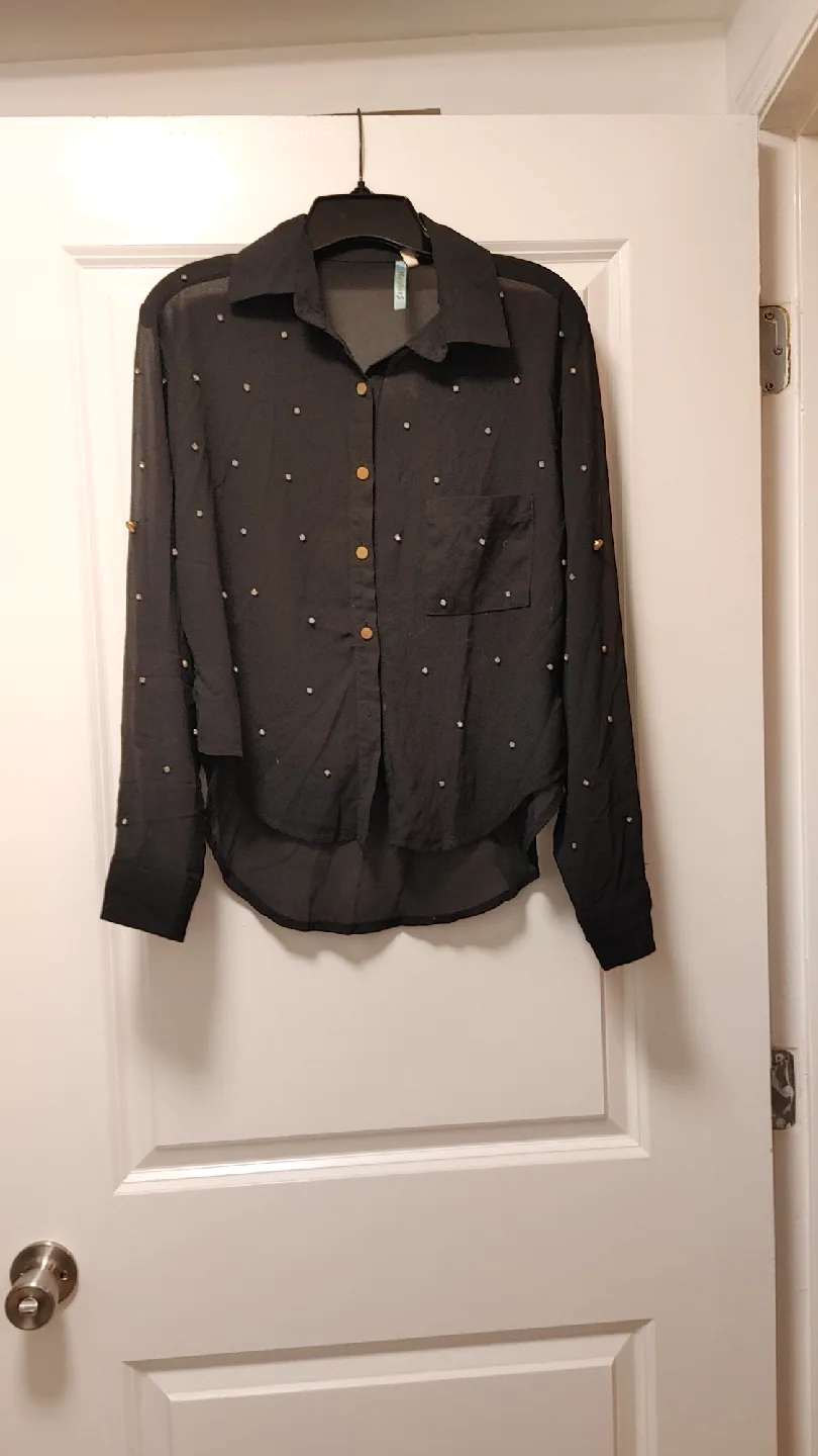 Women's Black Sheer Blouse - Size M image indicator(6)