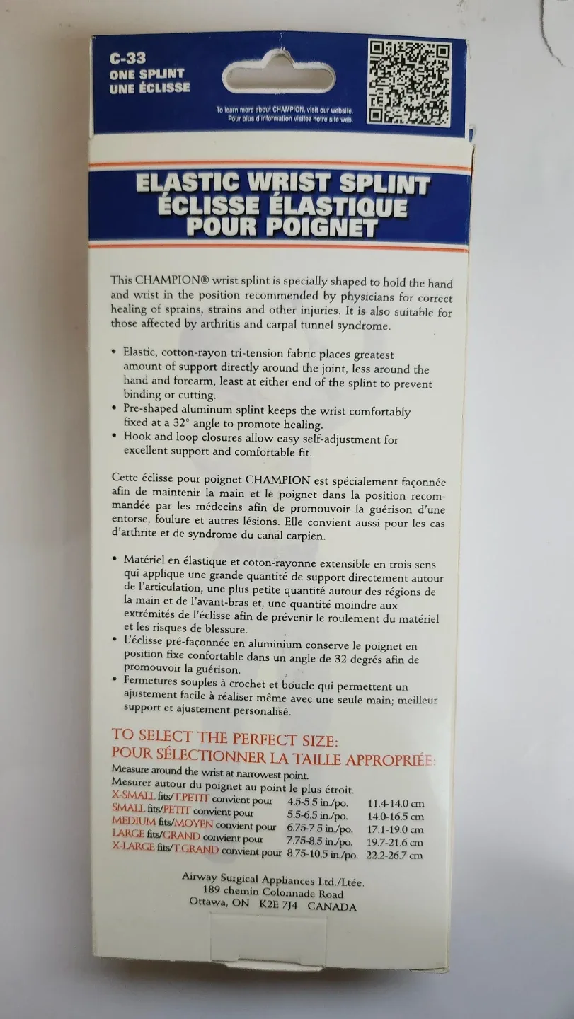 Brand New Champion Elastic Wrist Splint - XL - Left Hand image indicator(2)