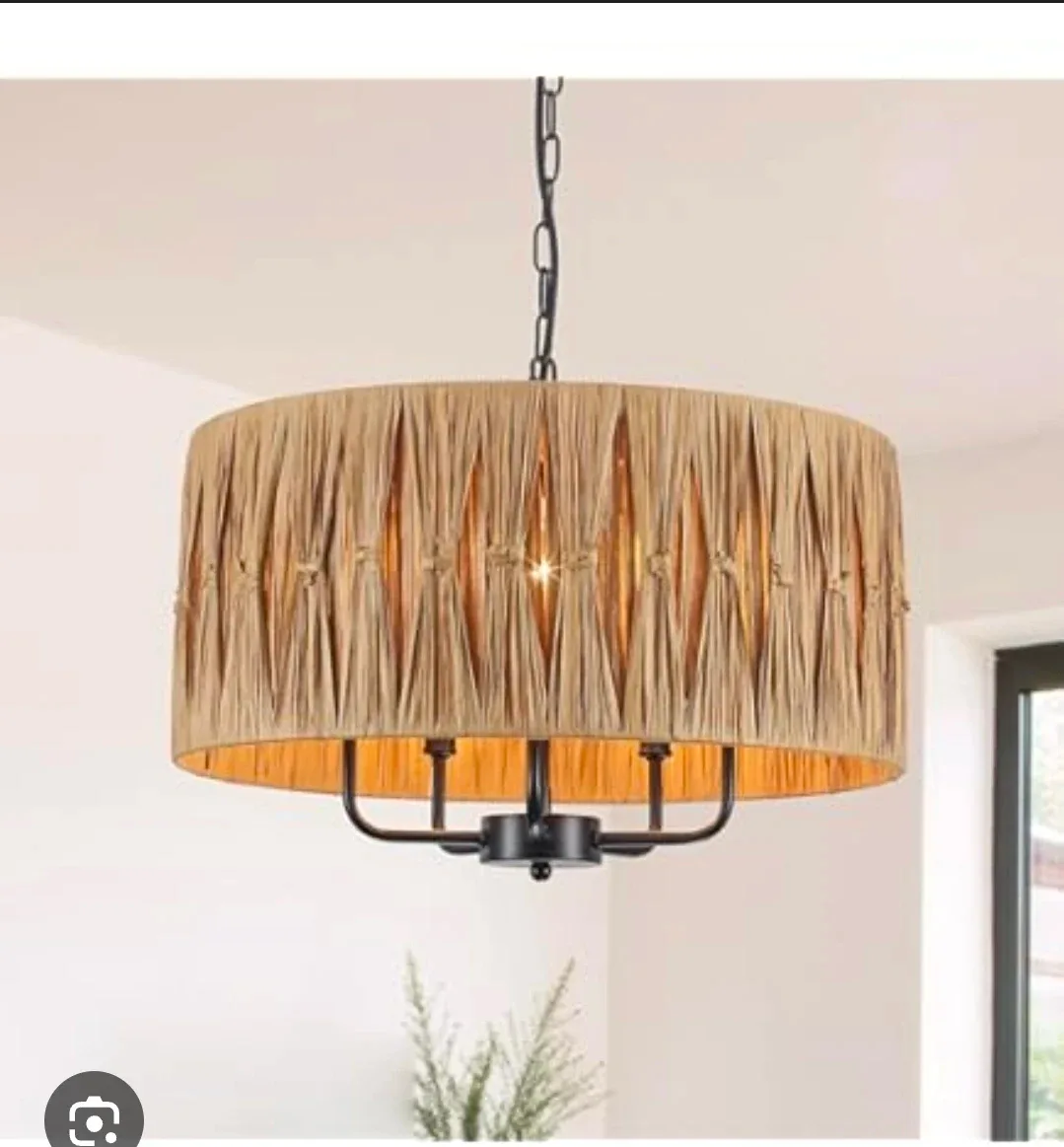 Rattan Woven Drum Chandelier - New in Box!
