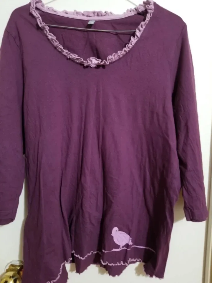Purple Ruffled Trim Tunic Top