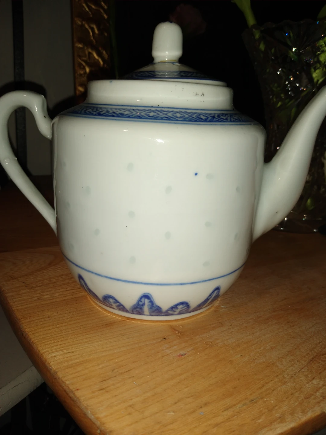 Blue and white porcelain vintage teapot