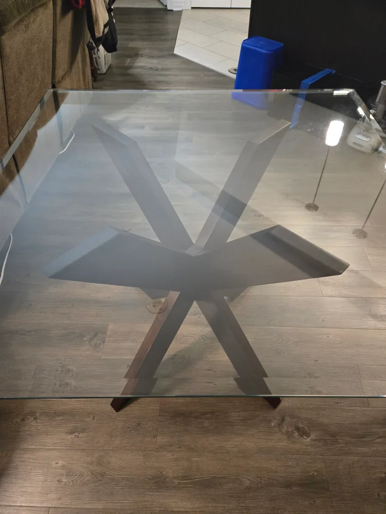 Glass Top Dining Table with Wood Base