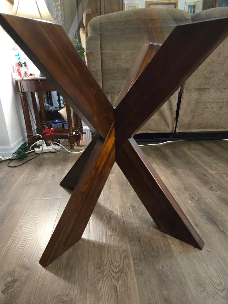 Glass Top Dining Table with Wood Base image indicator(2)