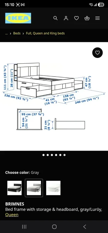 IKEA Brimnes Queen Bed Frame - Gray