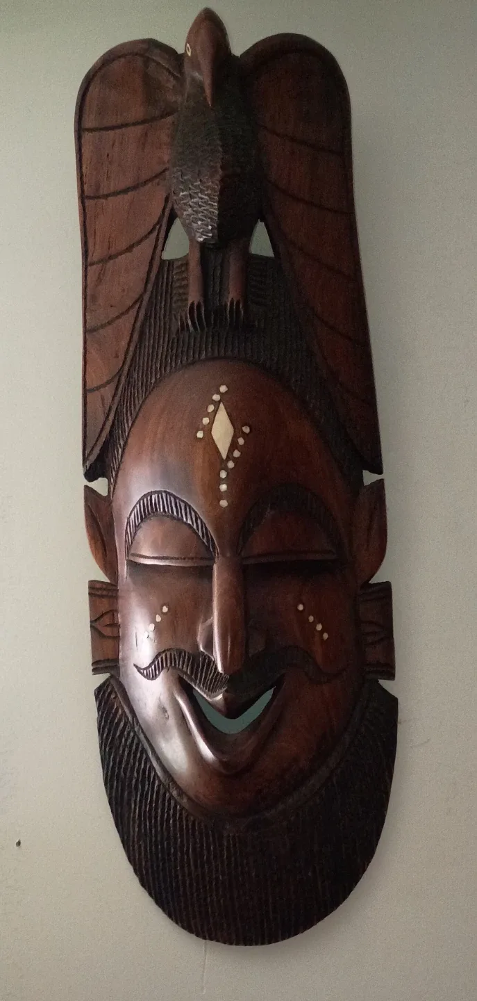 Hard carved large African mask thumbnail