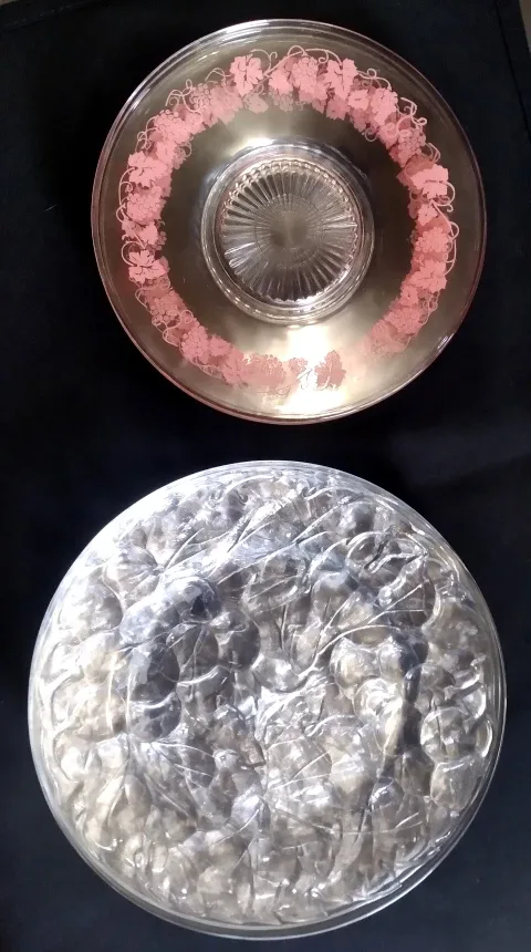 VINTAGE GLASS PLATES - 2 SETS  GRAPEVINE THEME