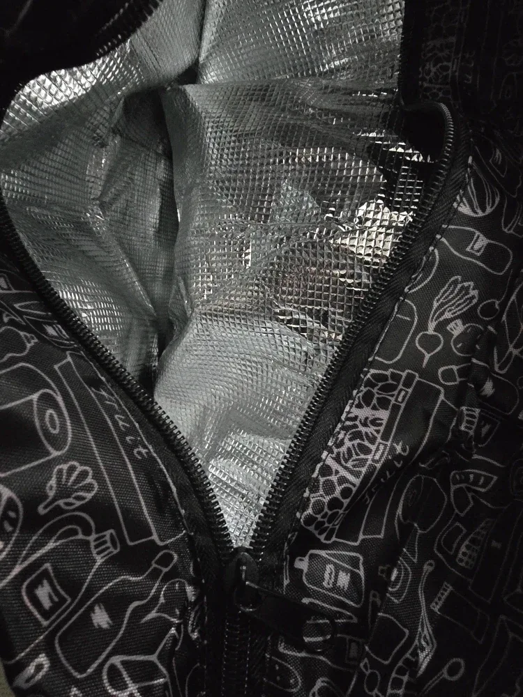 Insulated Zippered Grocery Bag - Black & White Pattern New image indicator(3)
