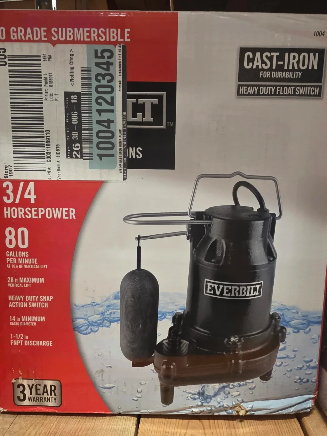 Everbilt 3/4 HP Cast Iron Sump Pump 🥕 image indicator(2)