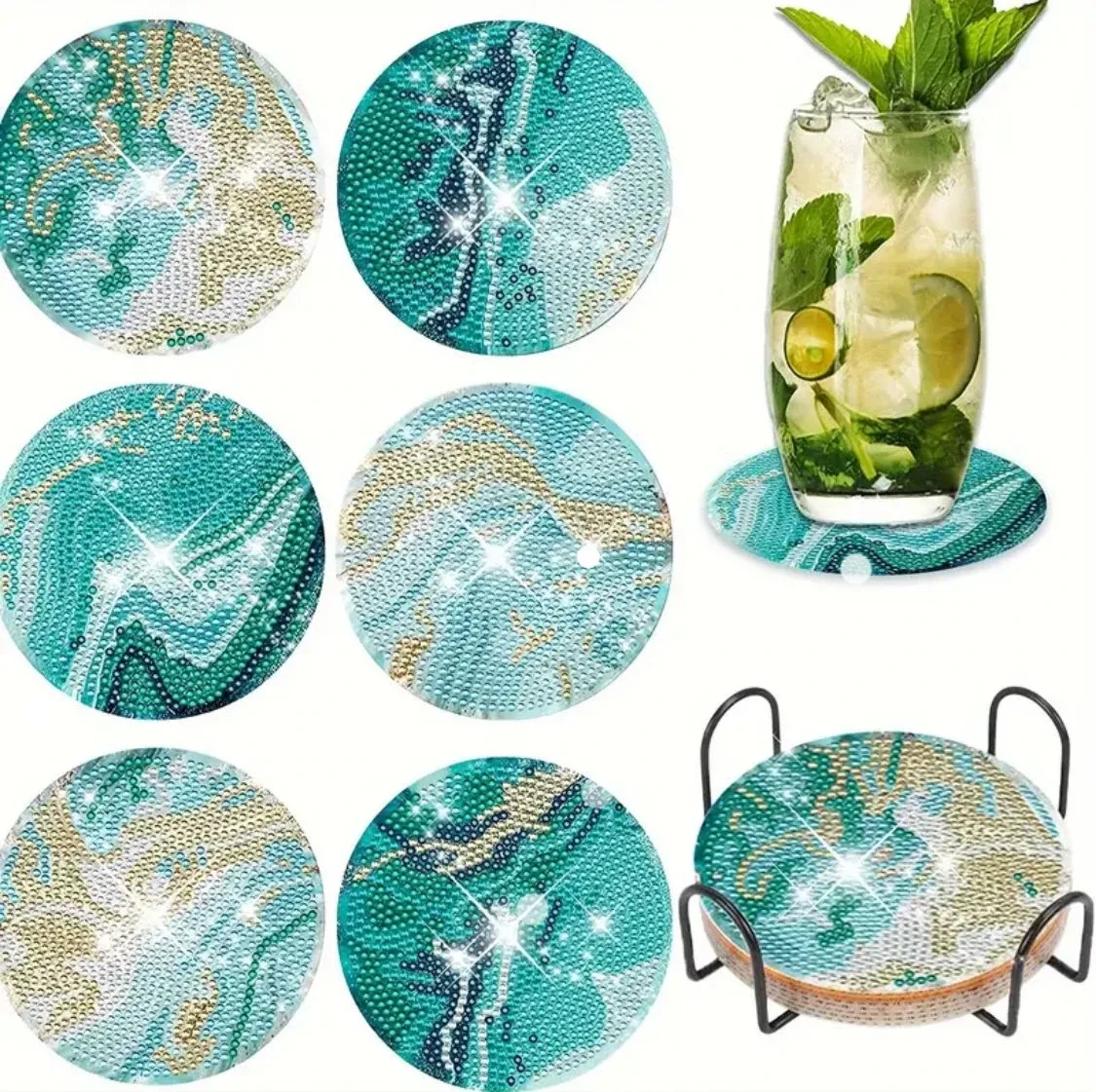 Assorted Decorative Coaster Set with Holder image indicator(5)