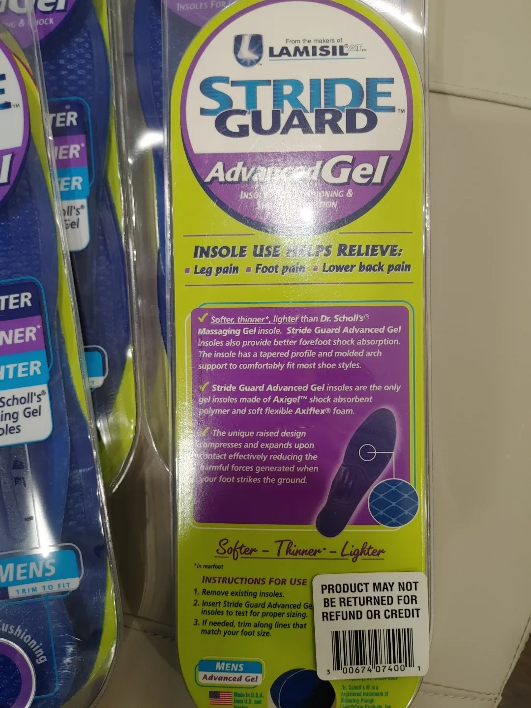 🧡BUNDLE OF FOUR LAMISIL GEL INSOLES MENS 8-12 image indicator(2)