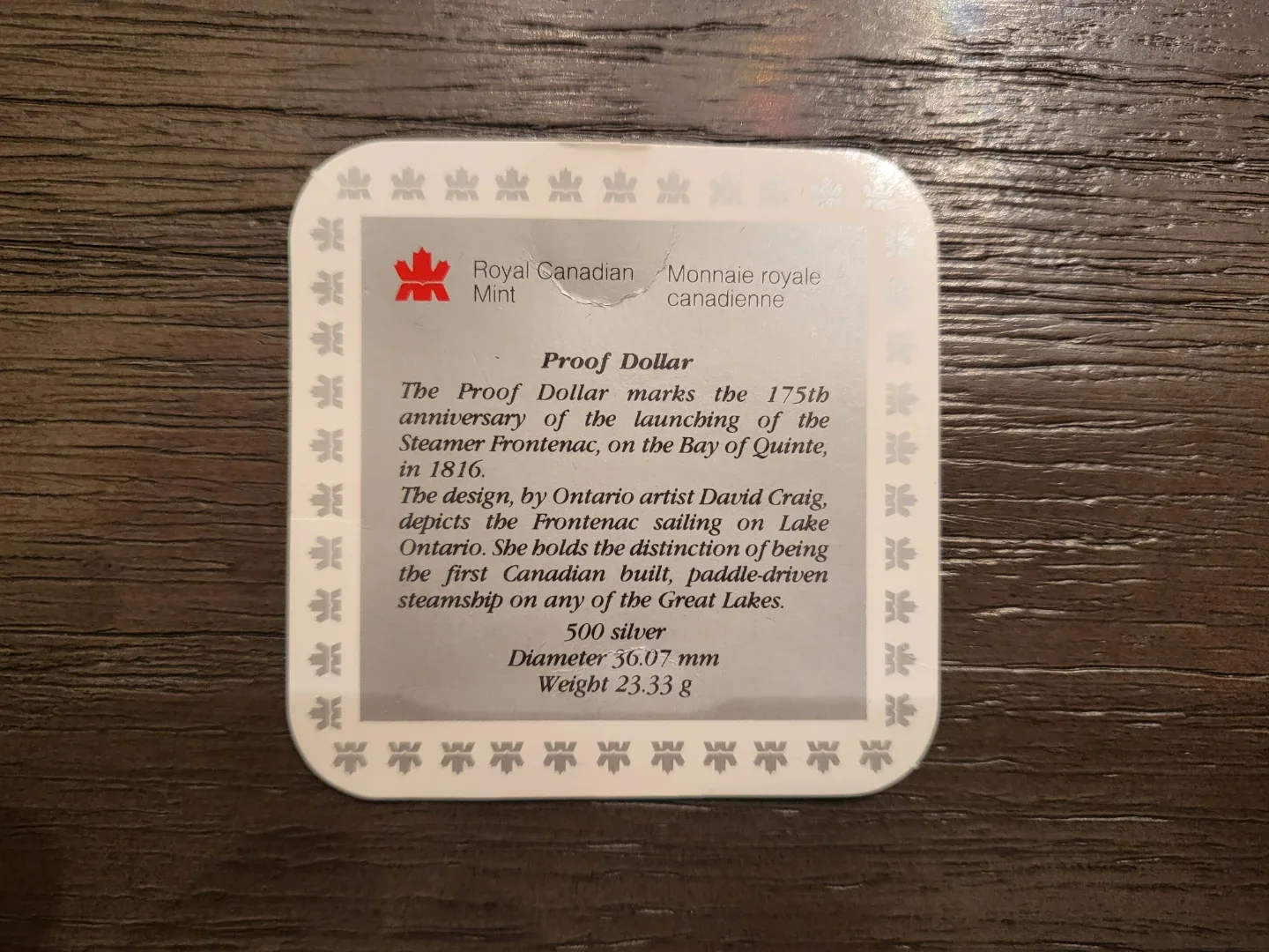 1991 Canada Silver Dollar Proof - 1816 Frontenac image indicator(4)