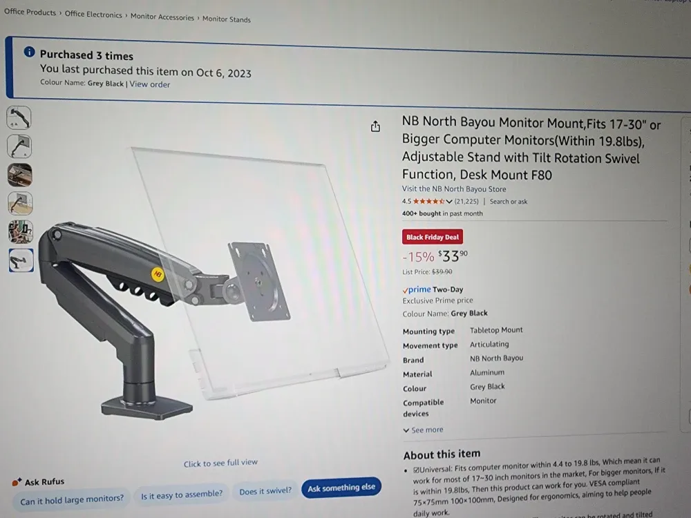 NB North Bayou Monitor Mount F80 - Grey Black