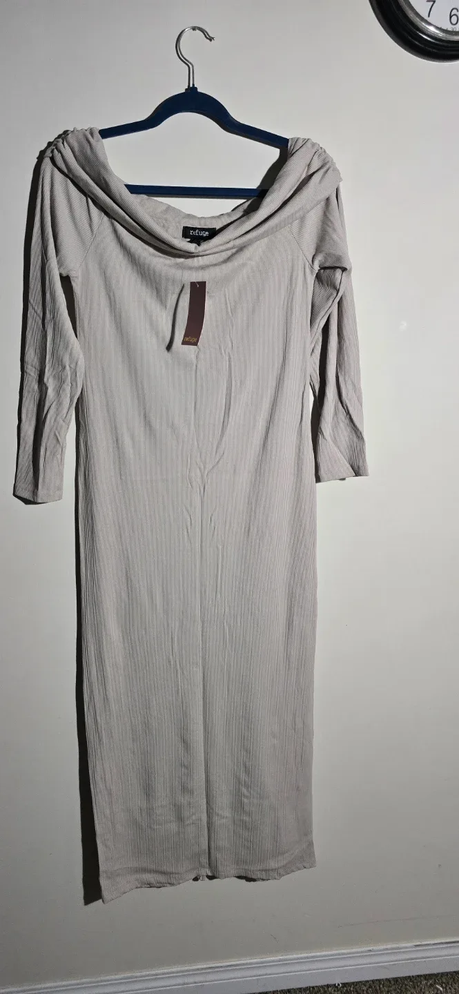 Refuge Beige Ribbed Dress - Size L