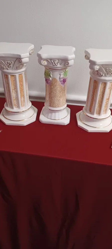 Decorative White & Gold Column Pedestal Plant Stands