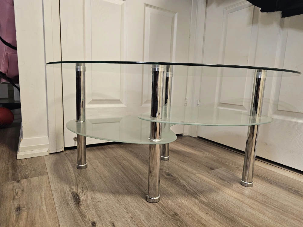 Glass Oval Coffee Table with Chrome Legs - photo 2