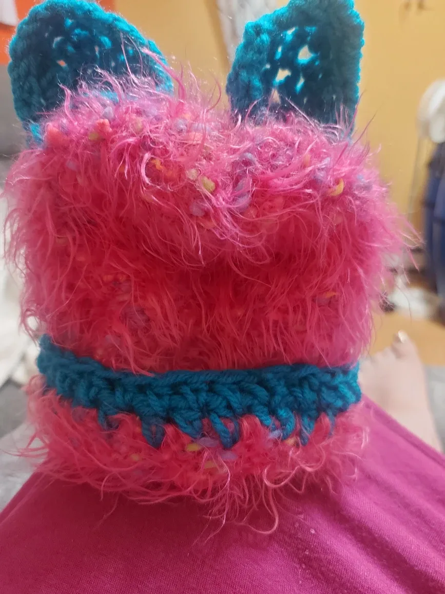 Handmade Crochet Pink & Blue Cat Hat