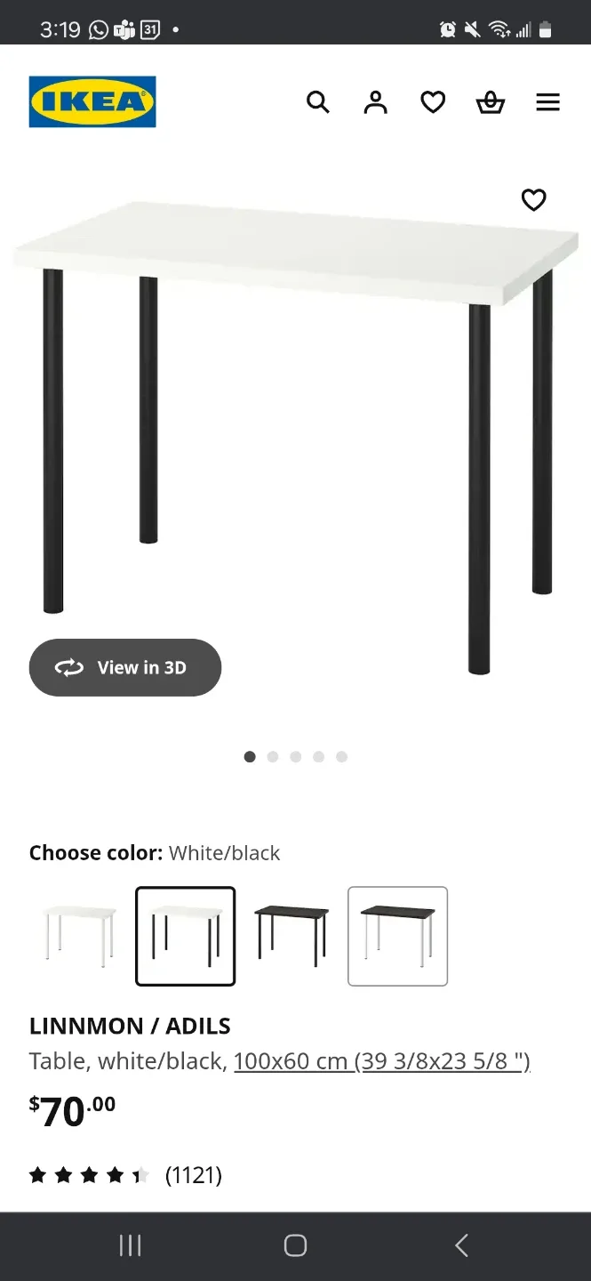 IKEA LINNMON / ADILS Table/work desk- White/Black image indicator(5)