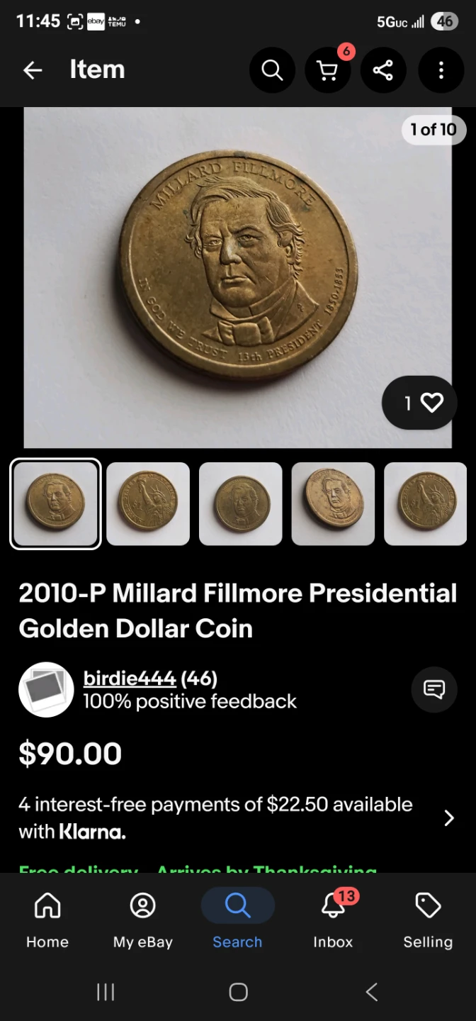 2010-P Millard Fillmore Presidential Golden Dollar Coin - photo 3