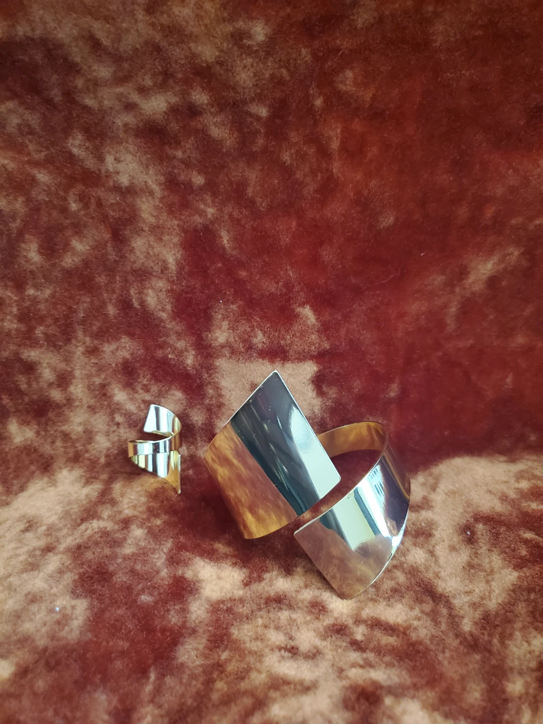 Gold Tone Cuff Bracelet and Ring Set