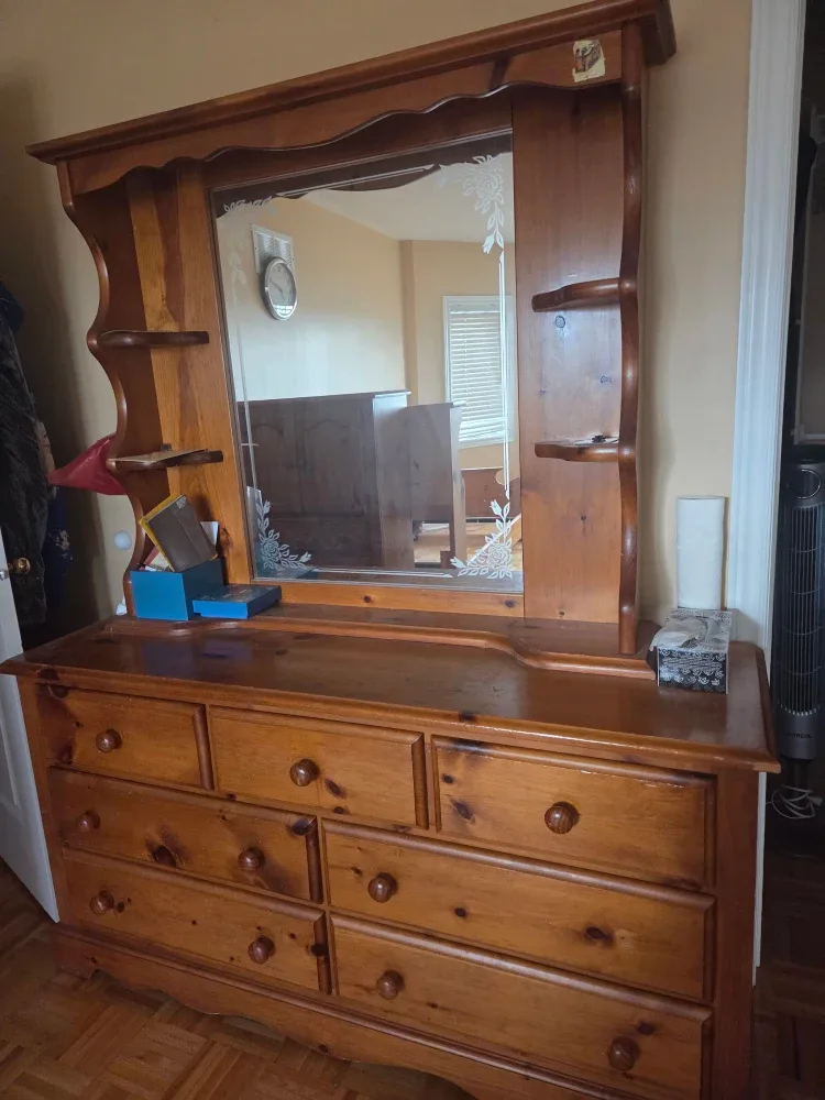 Wooden Bedroom Set - Headboard, Dresser, Mirror image indicator(4)