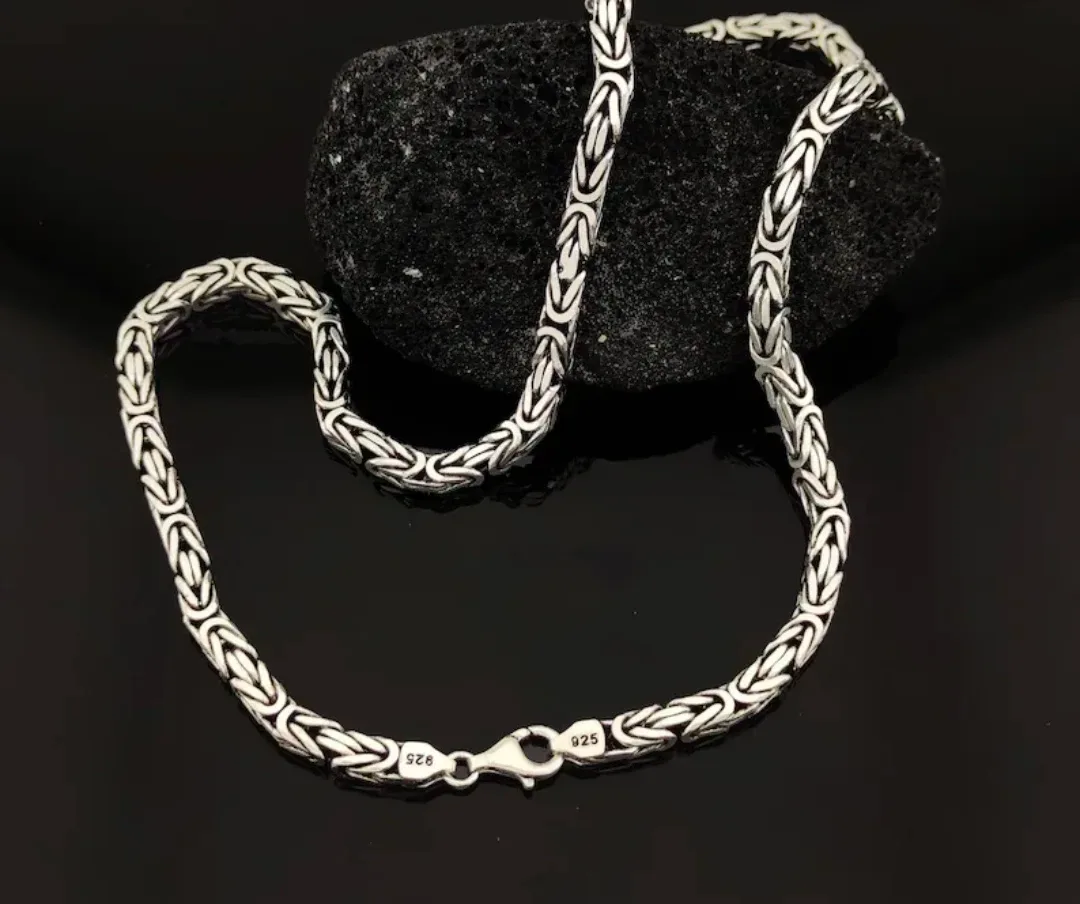 Sterling Silver Necklace & Bracelet Set Bizantine Chain