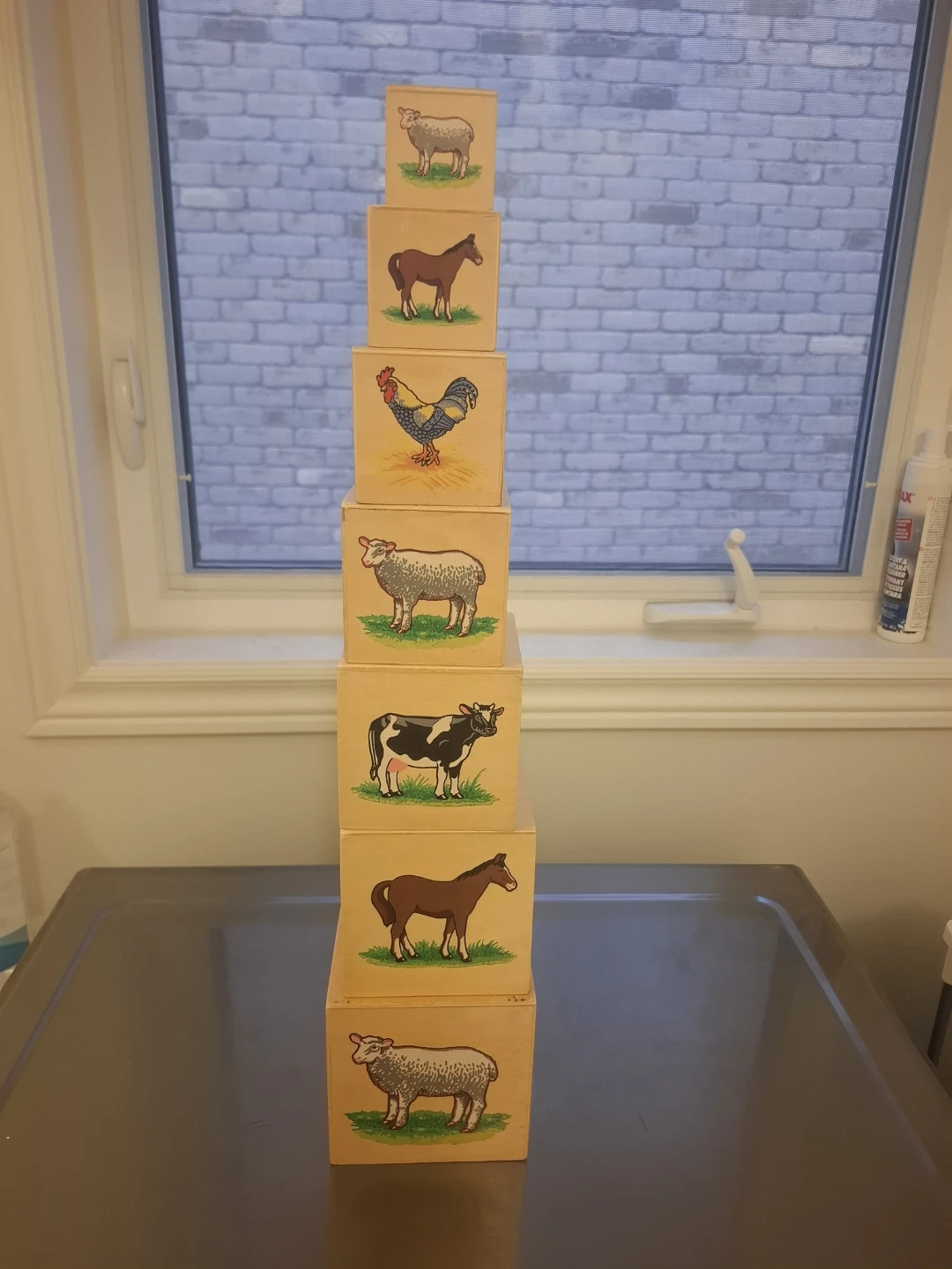 Wooden Stacking Toy Cubes with Farm Animals