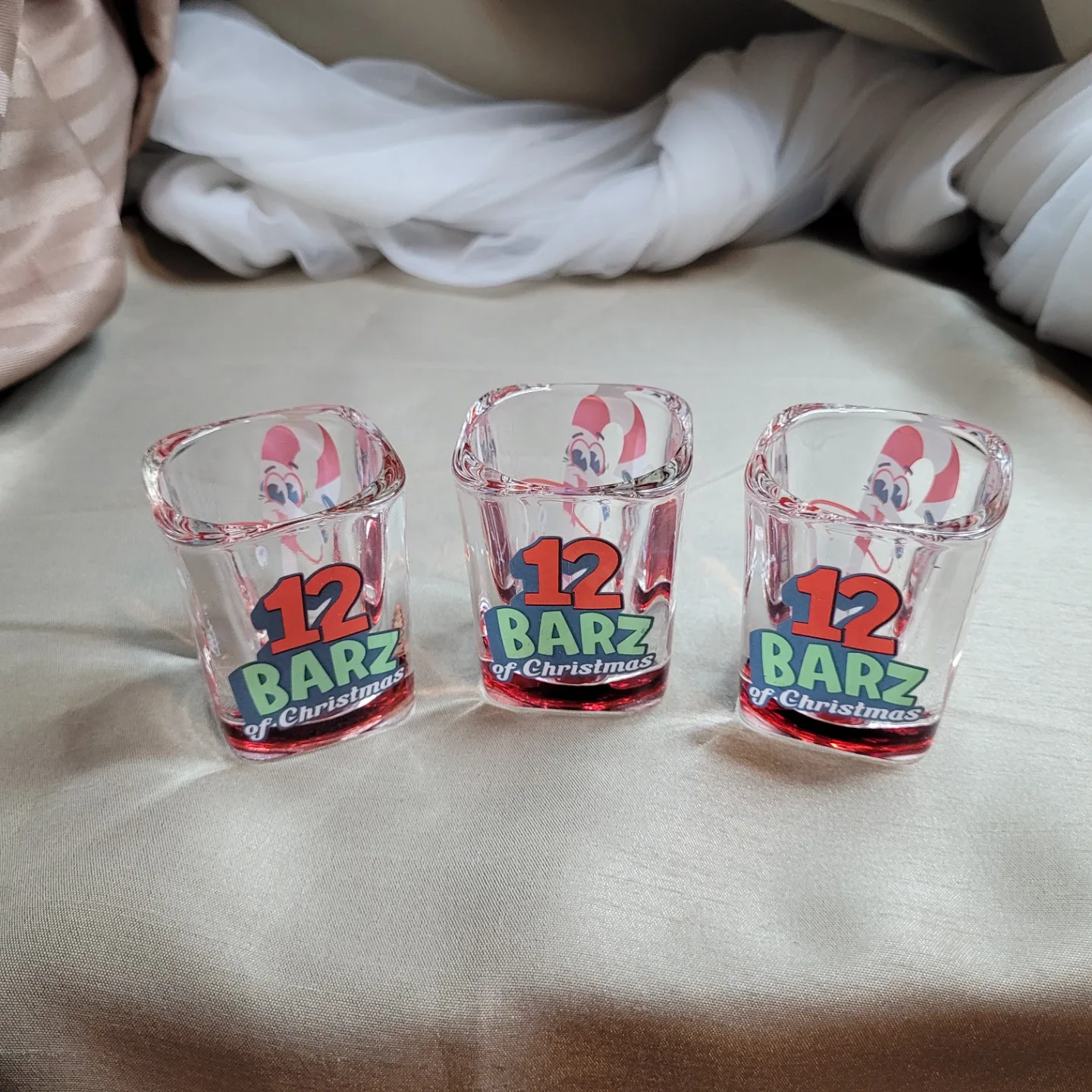 Set of 3 Holiday Christmas Shot Glasses -12 Barz of Christmas image indicator(5)
