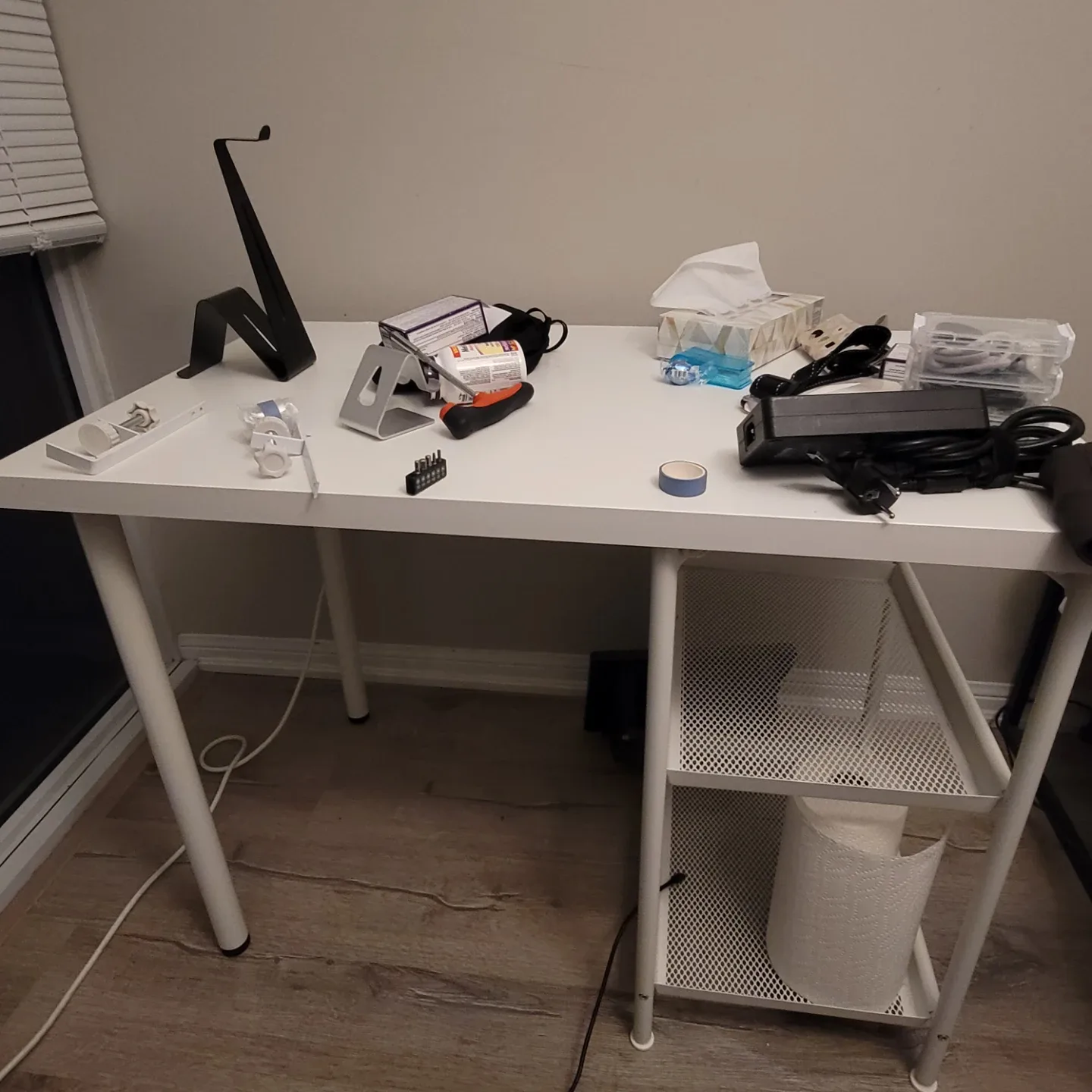 PICK UP NOW ONLY / White Desk with Shelf thumbnail