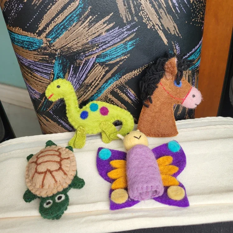 Handmade Felt Finger Puppets - Turtle, Horse, Butterfly