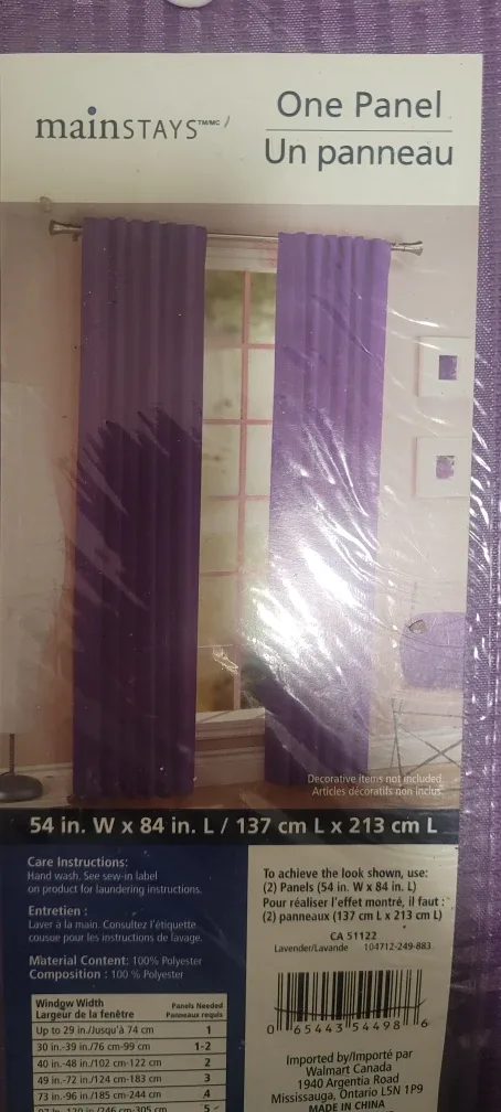 Mainstays Lavender Curtain Panel 54x84" image indicator(2)